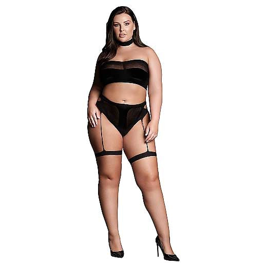 Le Desir Ananke Xii Three Piece With Choker Bandeau Top And Pantie With Garters Black Queen Size