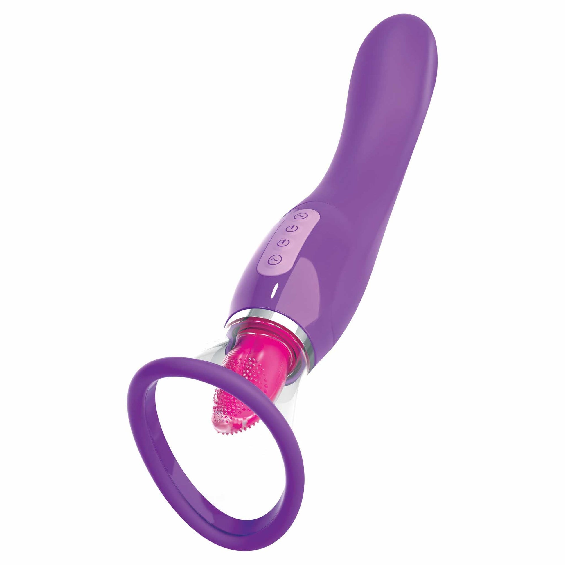 angled view of the fantasy for her ultimate pleasure dual oral vibrator pd4943-12 purple