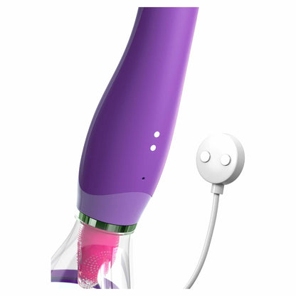 close-up of the charging of the fantasy for her ultimate pleasure dual oral vibrator pd4943-12 purple