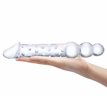Glas Double Ended Glas Dildo with Anal Beads 12in - Clear
