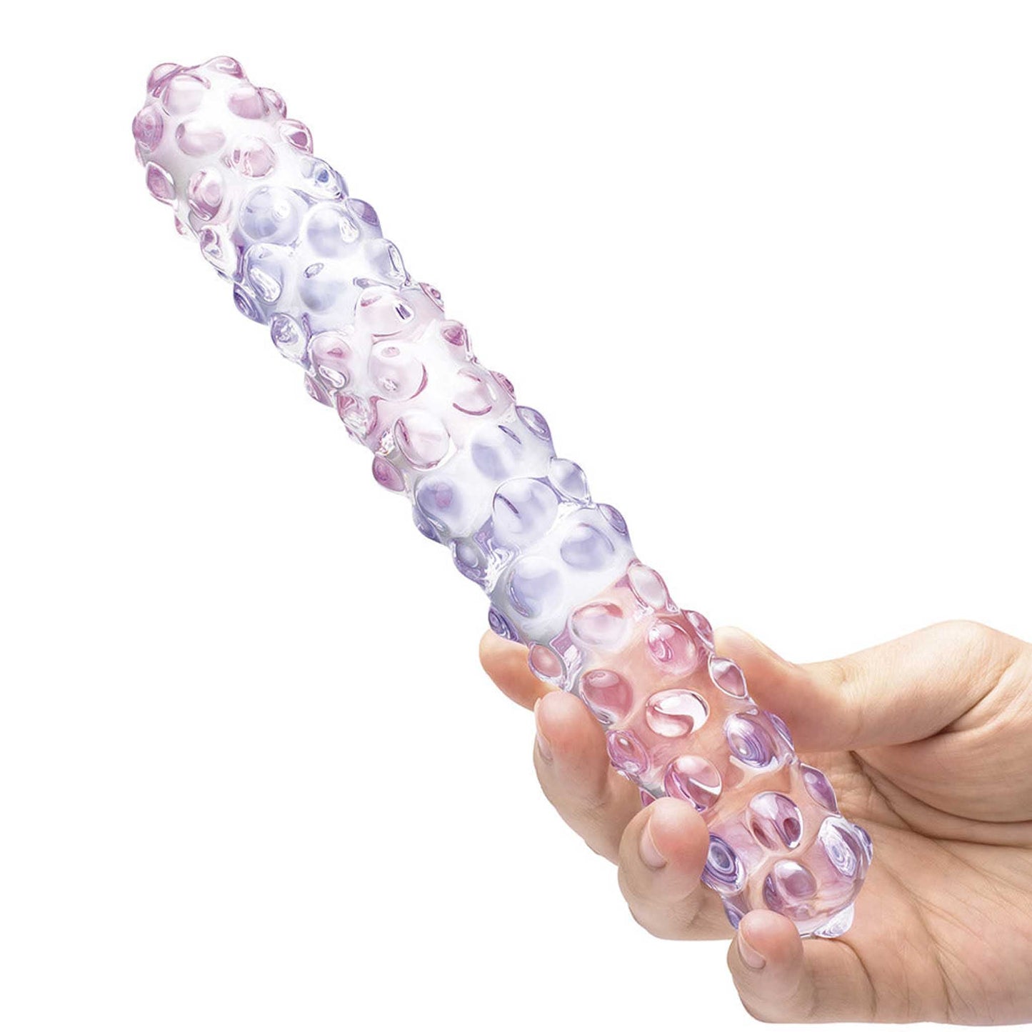 Glas Purple Rose Glass Nubby Dildo 9in - Clear/Pink