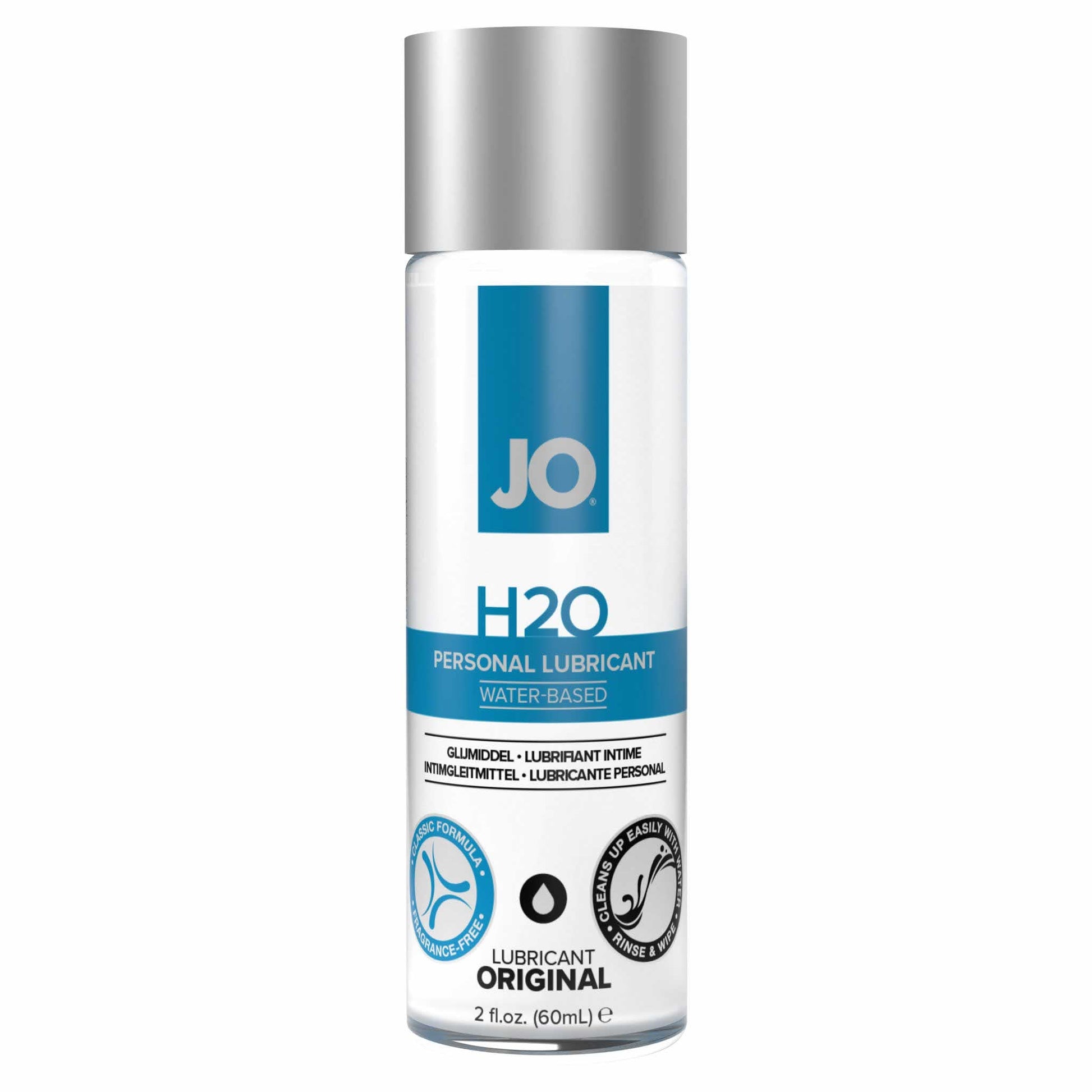 front view of the jo h2o classic personal water-based lubricant original 2oz