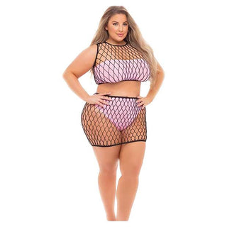Pink Lipstick Crave You Large Fishnet 4-Piece Set