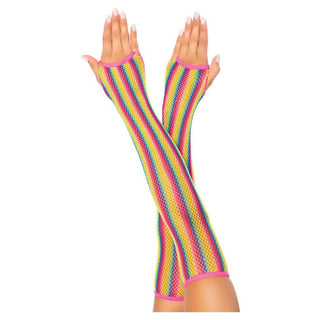 Leg Avenue Rainbow Net Fingerless Arm Warmer Gloves