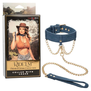 CalExotics Ride 'em Premium Denim Collar with Leash