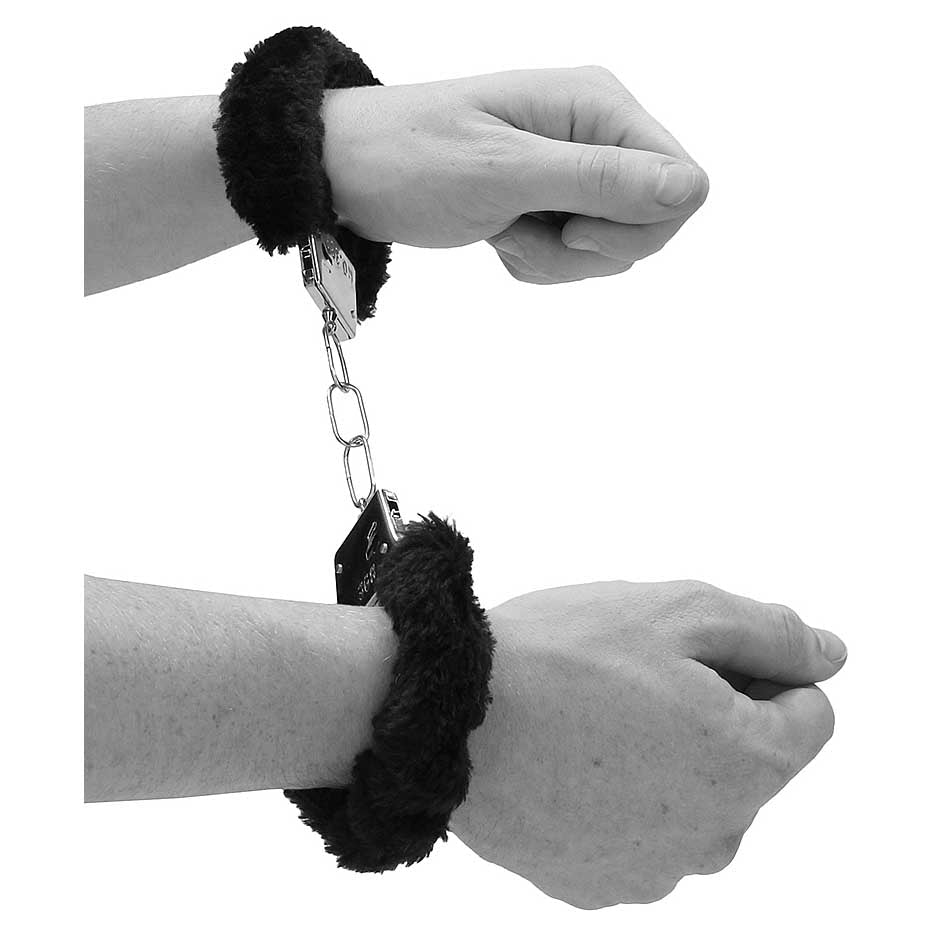 Ouch! Black & White Pleasure Furry Hand Cuffs