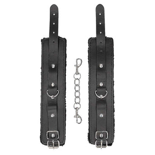 Ouch! Black & White Plush Bonded Leather Hand Cuffs