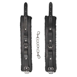 Ouch! Black & White Plush Bonded Leather Ankle Cuffs
