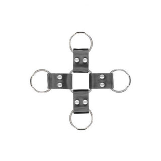 Ouch! Black & White Bonded Leather Hogtie With Hand and Ankle Cuffs