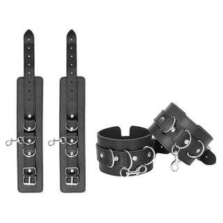 Ouch! Black & White Bonded Leather Hogtie With Hand and Ankle Cuffs
