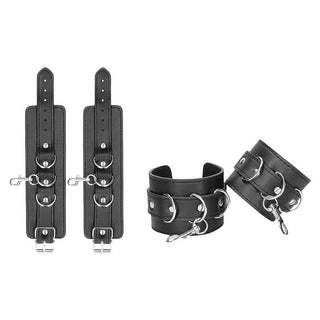 Ouch! Black & White Bonded Leather Hogtie With Hand and Ankle Cuffs