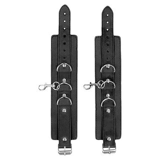 Ouch! Black & White Bonded Leather Collar With Hand Cuffs