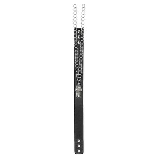 Ouch! Black & White Bonded Leather Collar With Hand Cuffs