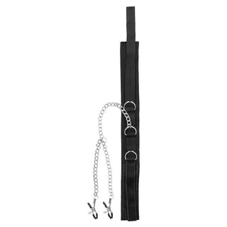 Ouch! Black & White Velcro Collar With Nipple Clamps