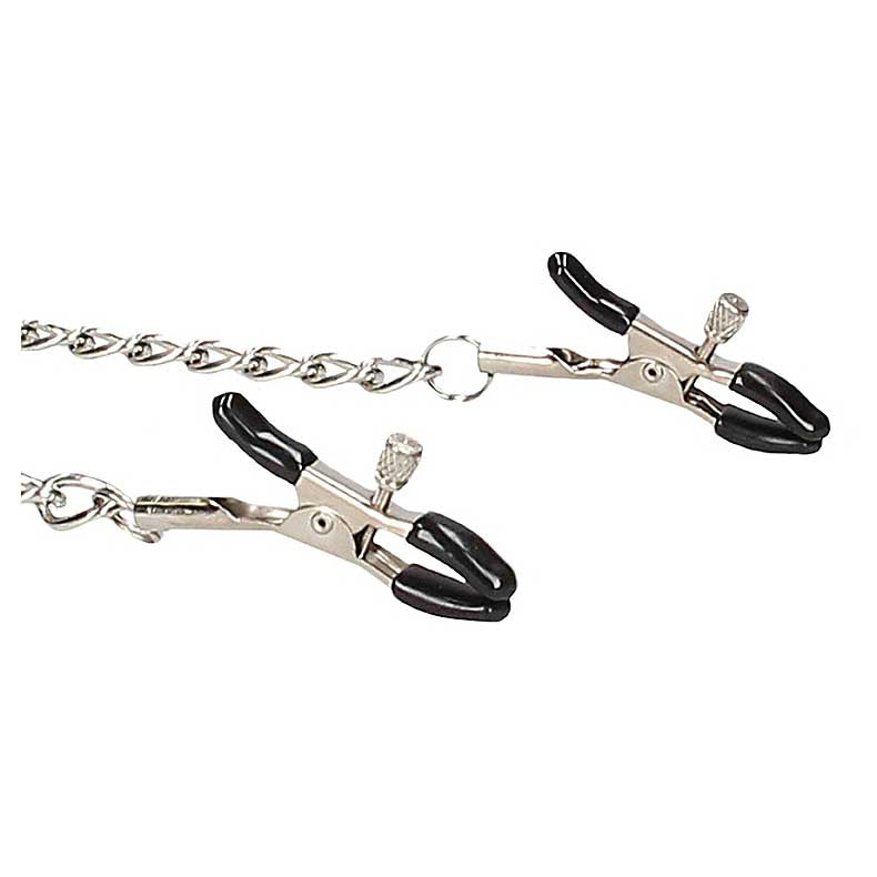 Ouch! Black & White Velcro Collar With Nipple Clamps