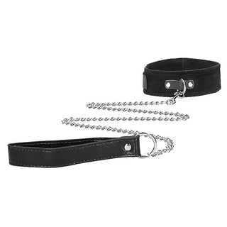 Ouch! Black & White Velcro Collar With Leash And Hand Cuffs