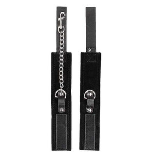 Ouch! Black & White Velcro Collar With Leash And Hand Cuffs