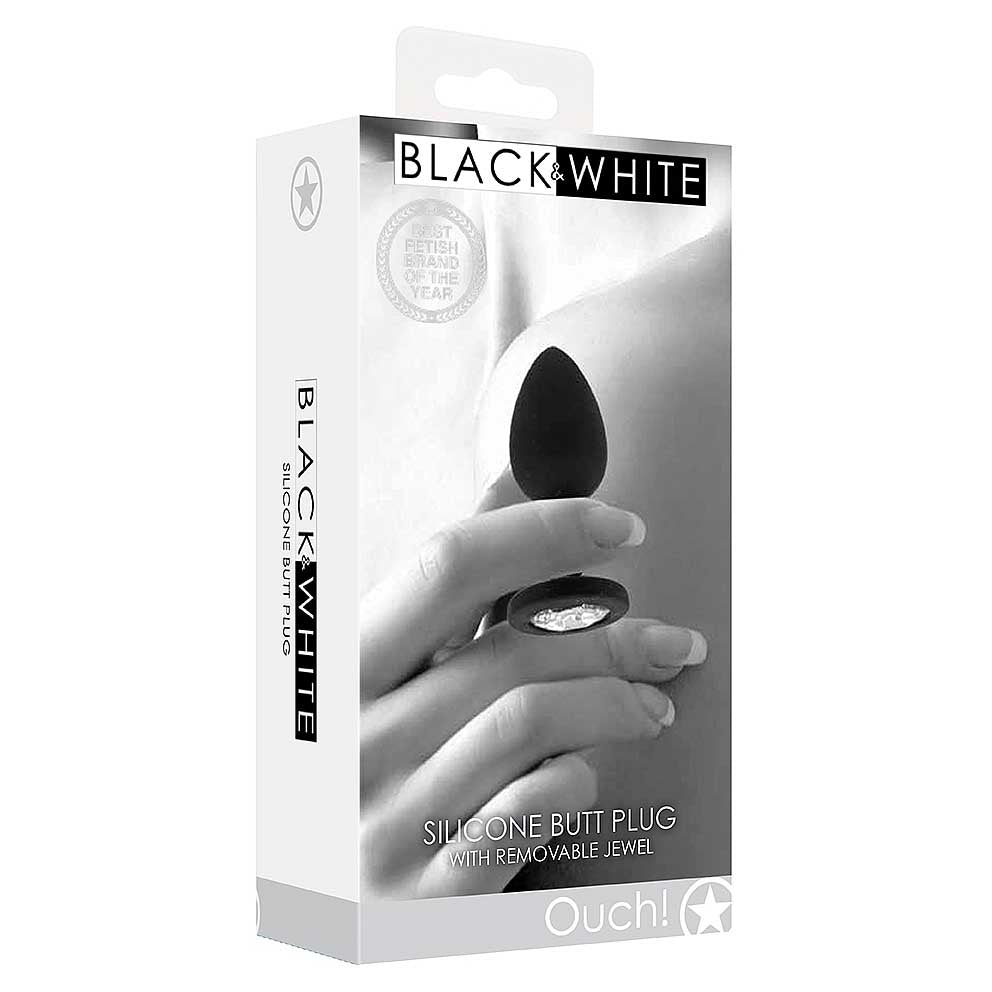 Ouch! Black & White Silicone Butt Plug with Removable Jewel
