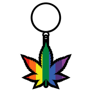 Wood Rocket Rainbow Leaf Keychain