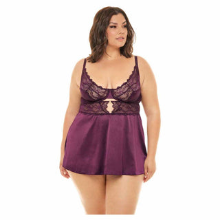 Oh La La Cheri Curvy Donna Satin and Lace Chemise