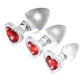 Booty Sparks Red Heart Gem Glass Anal Plug Set