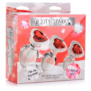 Booty Sparks Red Heart Gem Glass Anal Plug Set