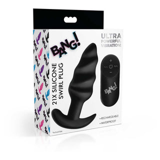 Bang! 21X Vibrating Silicone Rechargeable Swirl Butt Plug with Remote Control