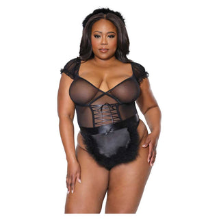 Coquette Mesh Thong Teddy with Headband and Apron