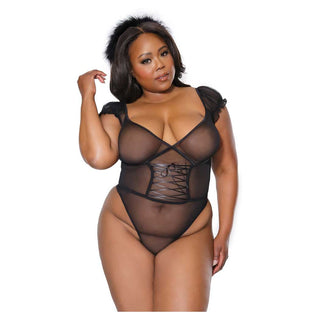 Coquette Mesh Thong Teddy with Headband and Apron