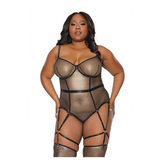 Coquette Metallic Fishnet Teddy with Removable Garters