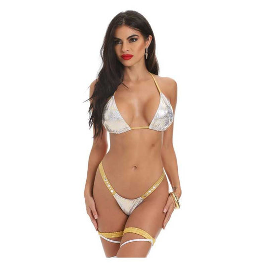 Minor Creations Golden Frost Comfy Thong & Bra Set with Jewel Trim