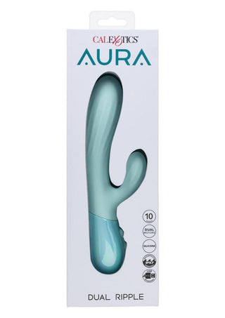 Aura Dual Ripple Rechargeable Silicone Rabbit Vibrator - Blue