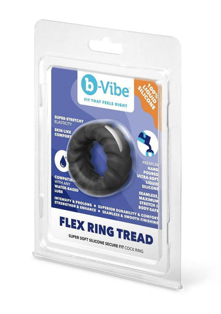 B-Vibe Flex Ring Tread Silicone Cock Ring - Black