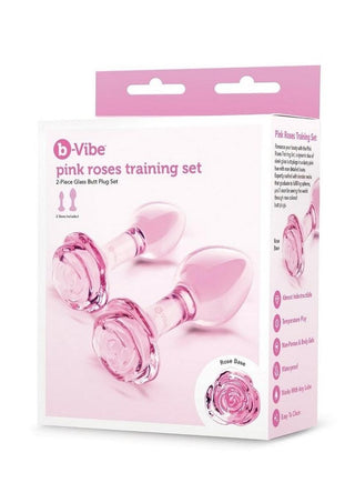 B Vibe Pink Roses Glass Butt Plug Training - 2pc/Set