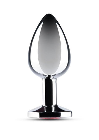 B-Vibe Stainless Steel Jewel Butt Plug - Red/Silver - 3.25in