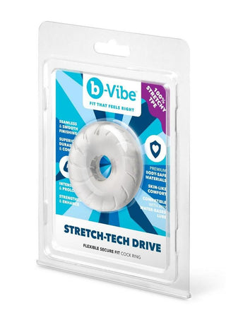 B-Vibe Stretch Tech Drive Ultra Stretchy Cock Ring - Clear