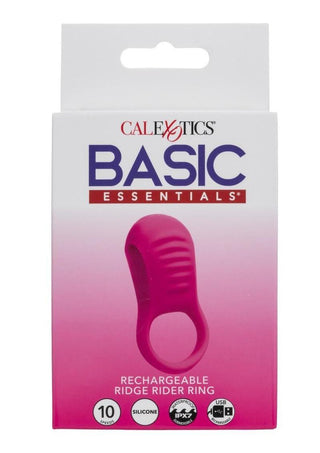 Basic Essentials Rechargeable Ridge Rider Silicone Cock Ring - Pink