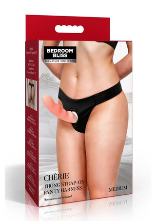 Bedroom Bliss ChÃ©rie Thong Strap-On Panty Harness - Black - Medium