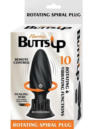 Butts Up Rotating Spiral Rechargeable Silicone Plug - Black