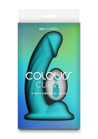 Colours Curve Silicone Vibrating Dildo with Remote Control - Teal - 6in