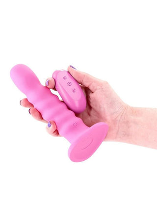 Colours Ribbed Rechargeable Silicone Vibrating Dildo with Remote Control