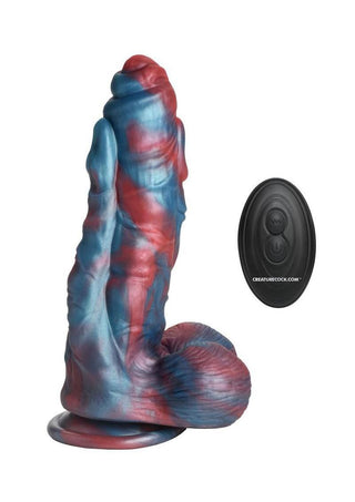 Creature Cocks Hydra X Vibrating Rechargeable Silicone Dildo with Remote - Blue/Red