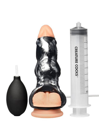 Creature Cocks Night Prowler Squirting Silicone Penis Enhancer - Black/Silver