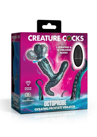 Creature Cocks Octoprobe Gyrating Rechargeable Silicone Prostate Vibrator with Remote Control - Blue/Purple