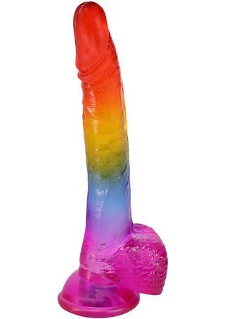 Crystal Jellies Realistic Dildo with Balls - Multicolor/Rainbow - 8.5in