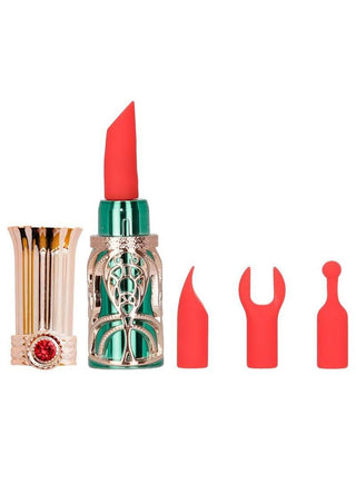 Emerald Kiss Lipstick Rechargeable Silicone Clitoral Stimulator - Green/Rose Gold - Set