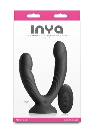 Inya Duet Rechargeable Silicone Vibrating Double Dildo with Remote - Black