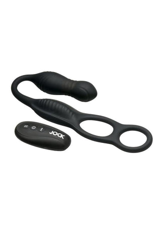 Jock Hyper Thrusting and Vibrating Rechargeable Silicone Anal Plug with C-Ring - Black