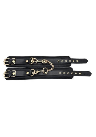 Leather Ankle Cuff with Gold Accessories - Black/Gold