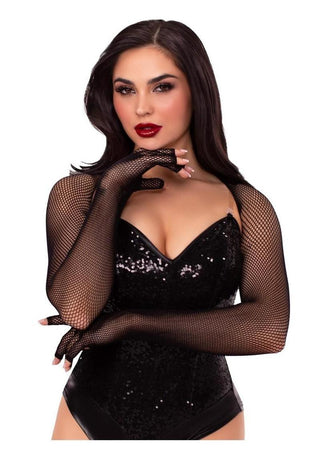 Leg Avenue Fishnet Fingerless Gloved Shrug - Black - One Size